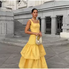 Imagem do Vestido feminino sem encosto com gola quadrada, estilingues elegantes, vestido com bolo monocromático, Vestes compridas femininas, Festa à noite, Verão, 2022
