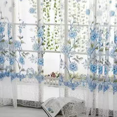 Peony Tule Cortinas para Porta e Janela da Cozinha, Jacquard Sheer Voile, Cortinas de Fios, Sala e Quarto, 100x200cm, Y, 1PC - loja online