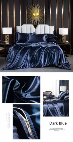 Cama de seda sólida com capa de edredão, lençol, folha plana, fronha, lençol de luxo, rei, rainha, duplo, Twin Size