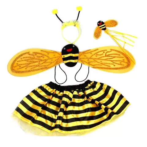 4 peça amarelo abelha cosplay traje halloween meninas abelha antena bandana asas varinha mágica engraçado vestido de fadas adereços conjunto