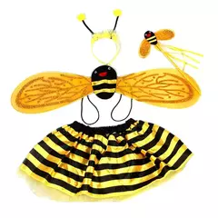 4 peça amarelo abelha cosplay traje halloween meninas abelha antena bandana asas varinha mágica engraçado vestido de fadas adereços conjunto - loja online