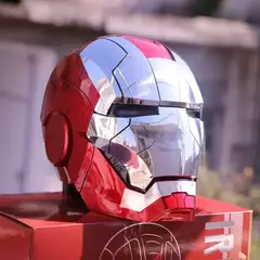 Imagem do Novo mk5 homem de ferro capacete led olhos 1/1 cosplay controle voz vingadores máscara metal controle voz elétrica capacete presente natal brinquedo menino