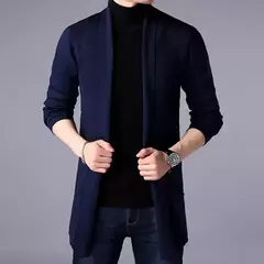 Imagem do Cardigã fino de malha masculino, 5 cores, casacos de suéter, jaqueta justa, monocromática, roupa casual, novo, 2023