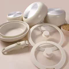 Destacável Kitchen Cookware Set, punho branco, se, 9 peças - loja online