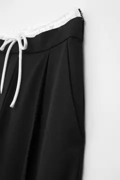 TRAFZA-Calça comprida com retalho feminino, Monocromática, Perna larga, Versátil, Casual, Calças soltas, Streetwear, Moda, 2024 - loja online