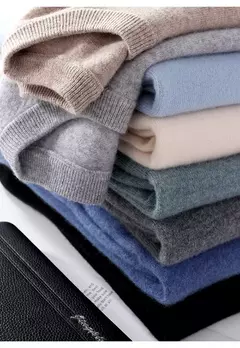 Suéter de manga comprida com o pescoço, 100% lã merino, top solto quente, cor sólida, clássico, pulôver de malha, outono inverno - comprar online