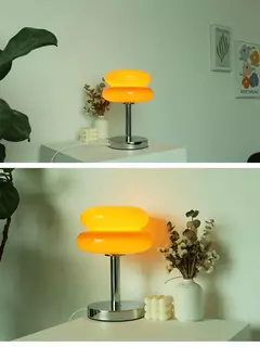 Imagem do Macaron lâmpada de mesa vidro tricromático escurecimento sala estar atmosfera lâmpadas proteção para os olhos luz da noite menina quarto cabeceira decoração