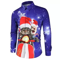 Camisa Masculina Manga Longa de Natal, Estampada em 3D, Papai Noel, Festival, Festa, Roupa Casual, Venda Quente na internet
