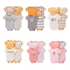 Macacão de algodão estampado para recém-nascidos, macacão manga curta, roupas de bebê menino e menina, 0-12m, 4 peças, verão - loja online