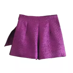 TRAF-Saias de Shorts Texturizados Femininos com Zíper Lateral Arco Amarrado, Cintura Alta, Vintage, Moda Feminina na internet