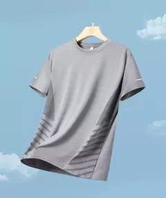 Camiseta de Manga Curta de Seda Gelo Masculina, Top Fino, Secagem Rápida, Respirável, Fitness, Esportes, Corrida, Elasticidade, Estampada, Verão, 5XL