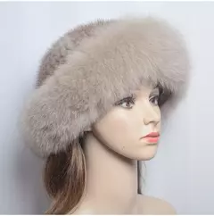 Imagem do Chapéu de pele de vison genuíno para mulheres gorro de malha natural de luxo chapéu de malha artesanal pele de raposa real moda inverno quente, novo