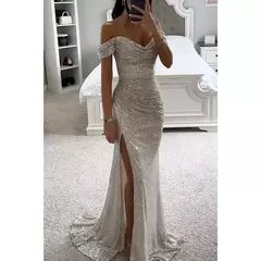 Novidades, design requintado, festa, lantejoulas, gola aberta, vestido casual, moda feminina - comprar online