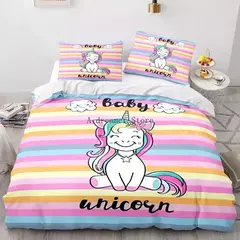 Conjunto de cama unicórnio para crianças, capa de edredão infantil Rainbow Horse, fronha de berço, Lovely Bed Linens - comprar online