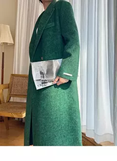 Casaco de alpaca de lã feminino, jaquetas de lã, trespassado duplo, gola de terno, solto, Casacos longos, senhora do escritório, outono, inverno, 2022 - Wolf Magazine