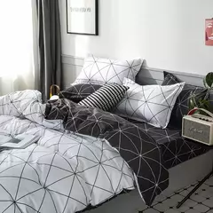 Conjunto de cama reversível Consolador, Preto e Branco Quilt Geométrica Capa com 2 Pillow Shams, Rainha e Rei Capa de Edredão, 3 PCs na internet