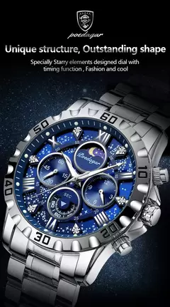POEDAGAR-Relógio Quartz de Luxo Masculino, Impermeável, Luminoso, Aço Inoxidável, Cronógrafo, Relógio, Esportes, Homem na internet