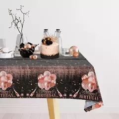 Toalha de mesa descartável para festa de aniversário, capa de mesa para homens e mulheres, ouro rosa, preto, dourado, velho, material de festa - loja online