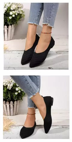 Sapatos baixos de dedo apontado para mulheres, Cor sólida, Sapatos de malha, Mocassins casuais, Sapatilhas respiráveis na internet