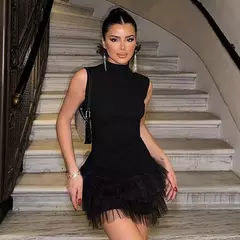 Mini vestido feminino de retalhos de malha preta sem mangas, vestidos de baile, bodycon sexy, slim festa streetwear, verão, 2024 - Wolf Magazine