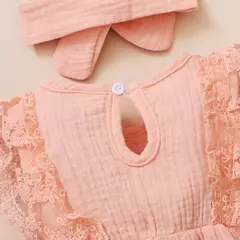 0-18 meses do bebê recém-nascido menina liso macio bodysuit laço queimado manga verão macacão com bandana da criança roupas da menina do bebê - Wolf Magazine