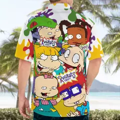 Camisa casual floral havaiana cartoo n masculina, camisa de manga curta 3D de grandes dimensões para praia, moda engraçada, venda quente, verão - loja online