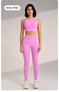 Imagem do Conjunto de roupas de yoga feminino cintura alta leggings e topo duas peças sem costura roupas de exercício de fitness roupa interior de treino de fitness