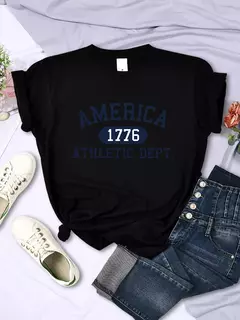 América 1776 Athletic Dept Letter T-Shirt Feminino Esporte Casual Top Colheita Cool Hip Hop T Shirt Macio Respirável T Shirt Mulheres - Wolf Magazine