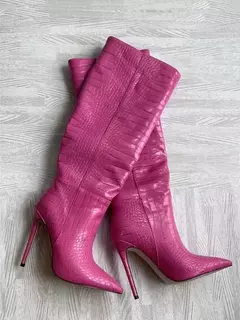 Botas agulha de dedo apontado para mulheres, manga padrão cobra, sapato de tubo longo, moda europeia e americana, inverno - comprar online