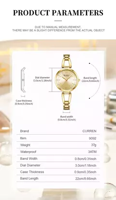 Curren-relógio de pulso feminino 9092, luxo, elegante, pulseira de aço inoxidável, pulseira, feminino, moda, para meninas - loja online