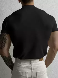 Camiseta listra de gola alta masculina, blusa fitness de manga curta, roupa esportiva de lazer, moda primavera e verão, camisa esportiva - loja online