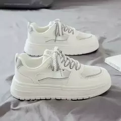 Sapatilhas femininas de plataforma, sapatos vulcanizados, sapatos de caminhada casuais, sapatilhas grossas, tênis branco, novo, 2022, 2024