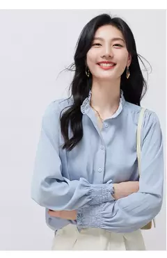 Imagem do LILYMOON-Camisa de manga comprida feminina, colarinho francês, orelha de madeira, camisa casual coreana, Tops Y2K, pulôver elegante solto, batida na rua