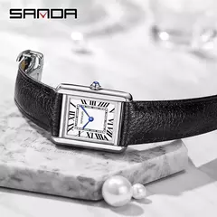 Relógio de quartzo masculino e feminino Sanda, 30m à prova d'água, casual, moda, pulseira de couro, mostrador quadrado, resistente ao desgaste - Wolf Magazine