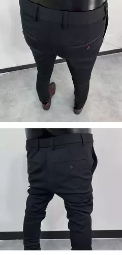 Calças justas de estiramento formal masculinas, calças casuais, roupa de cor sólida, calças de terno fashion