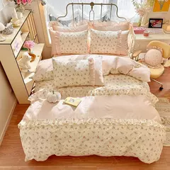 Coreano Lace Bedding Set, 100% Algodão Duvet Cover Set, Soft Capa Confortável sem Núcleo, 1 * Capa de Edredão + 2 Fronha, 3PCs - comprar online