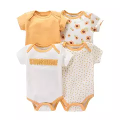Recém-nascido manga curta em torno do pescoço macacão, onesies para bebês meninos e meninas, desenhos animados flores animais impressão, roupas infantis, 4pcs na internet