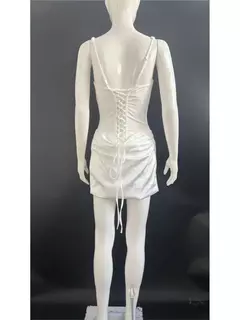 Vestido de cintura alta de cor sólida elegante estilo de deslocamento roupas femininas suspender sem costas cintura espinha de peixe vestido curto - Wolf Magazine