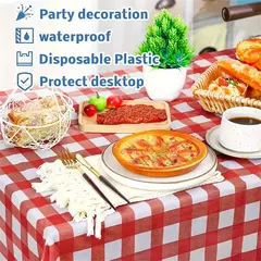 Imagem do Toalha De Mesa Impermeável De Xadrez Vermelho, Home Dining Coffee Table Cover, Decoração De Festa De Casamento, Piquenique Interior e Exterior