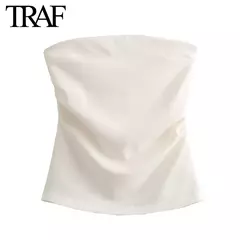 TRAF-Blusa sem mangas sem alças para mulheres, tops femininos, zíper traseiro, roupas de rua, tanque chique, moda verão, nova na internet