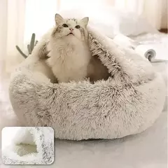 Almofada redonda para gatos, sacos de dormir semi fechados para animais de estimação, pelúcia longa e macia 2 em 1, camas quentes para gatos, conforto simples, ninho de dormir quente para cachorros - comprar online