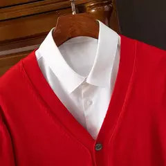 BROWON-Cardigã monocromático com decote em v masculino, suéter casual, cardigã comercial, clássico, moda coreana, roupas masculinas - loja online