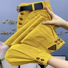 Imagem do Calças coreanas harém de veludo quente para mulheres, calças soltas femininas, calças casuais grossas para senhoras, cintura alta