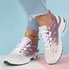 Sapatilhas de corrida respirável de cano baixo, sapatos vulcanizados leves, bloqueadores de cores, casuais, elegantes, com alça cruzada, novos na internet