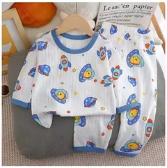 Pijama de algodão puro para meninos e meninas, camiseta fina de manga comprida, tops e calças lindos desenhos animados, conjuntos de roupas infantis, verão, novo, 2022 - Wolf Magazine