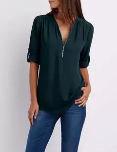 Blusa feminina profunda com gola V, tops femininos, pulôver sexy com zíper, moda casual, camisa solta legal, plus size, venda quente, 2024 na internet