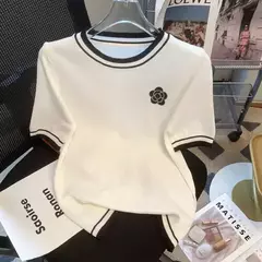 T-shirt fina de manga curta feminina, camisa com gola redonda, blusa elegante, solta, elegante, nova, verão - comprar online