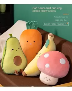 Travesseiro de frutas recheadas para meninas brinquedo de pelúcia banana macia cogumelo dos desenhos animados, cenoura e abacate presente para meninas - loja online