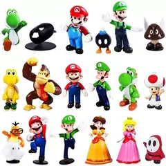 6-18 pçs/set Super Mario Bros PVC Action Figure Brinquedos Bonecas Modelo Conjunto Luigi Yoshi Donkey Kong Cogumelo para crianças presentes de aniversário