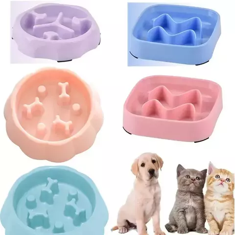 Suprimentos para animais de estimação cor alimentador lento tigela de gato anti-asfixia plástico cão quebra-cabeça tigela de comida, bacia de água do cão para alívio da ansiedade